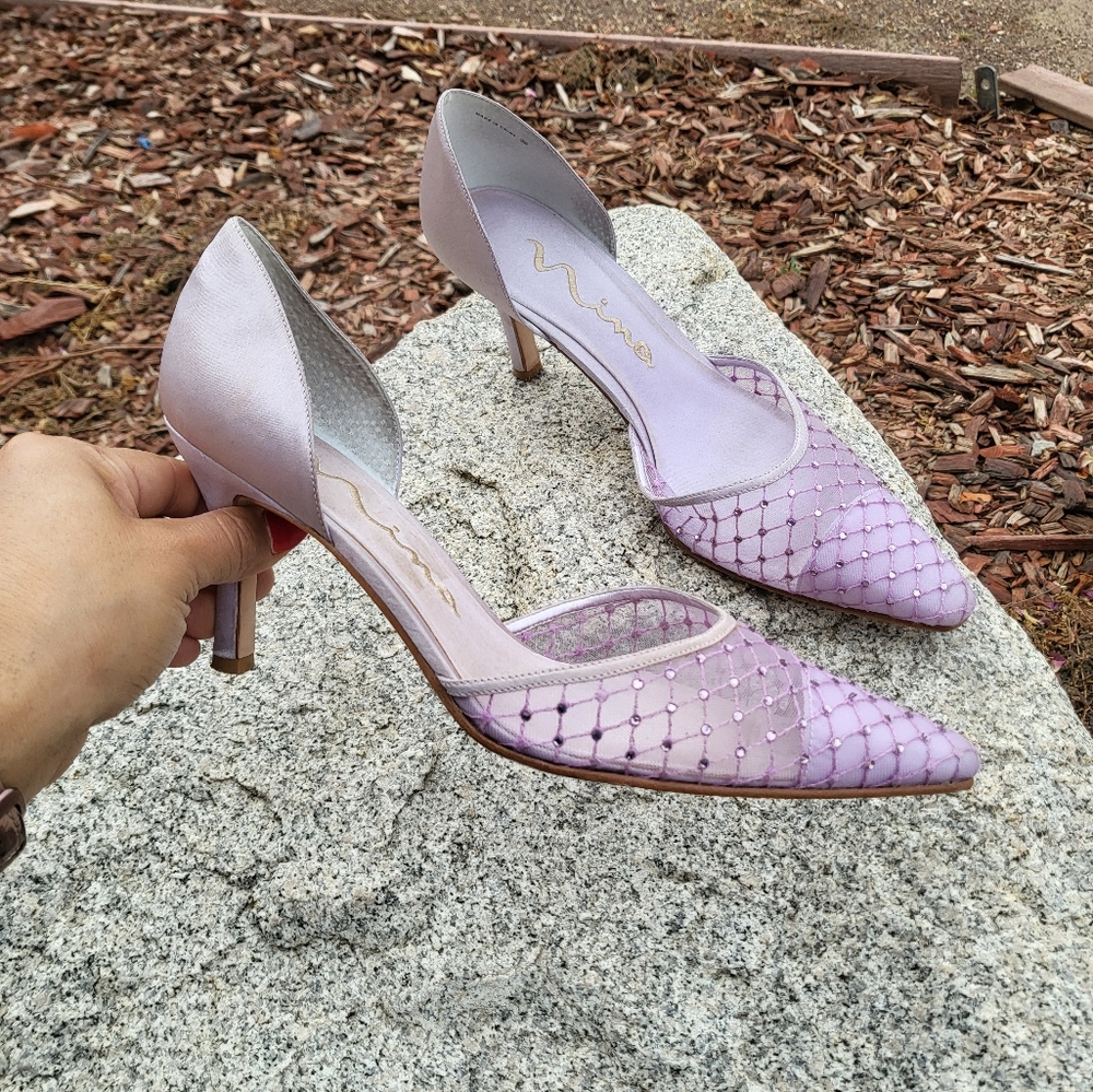 Vintage 90s Y2k Nina purple rhinestone pump pointed toe Party Formal Weadding
